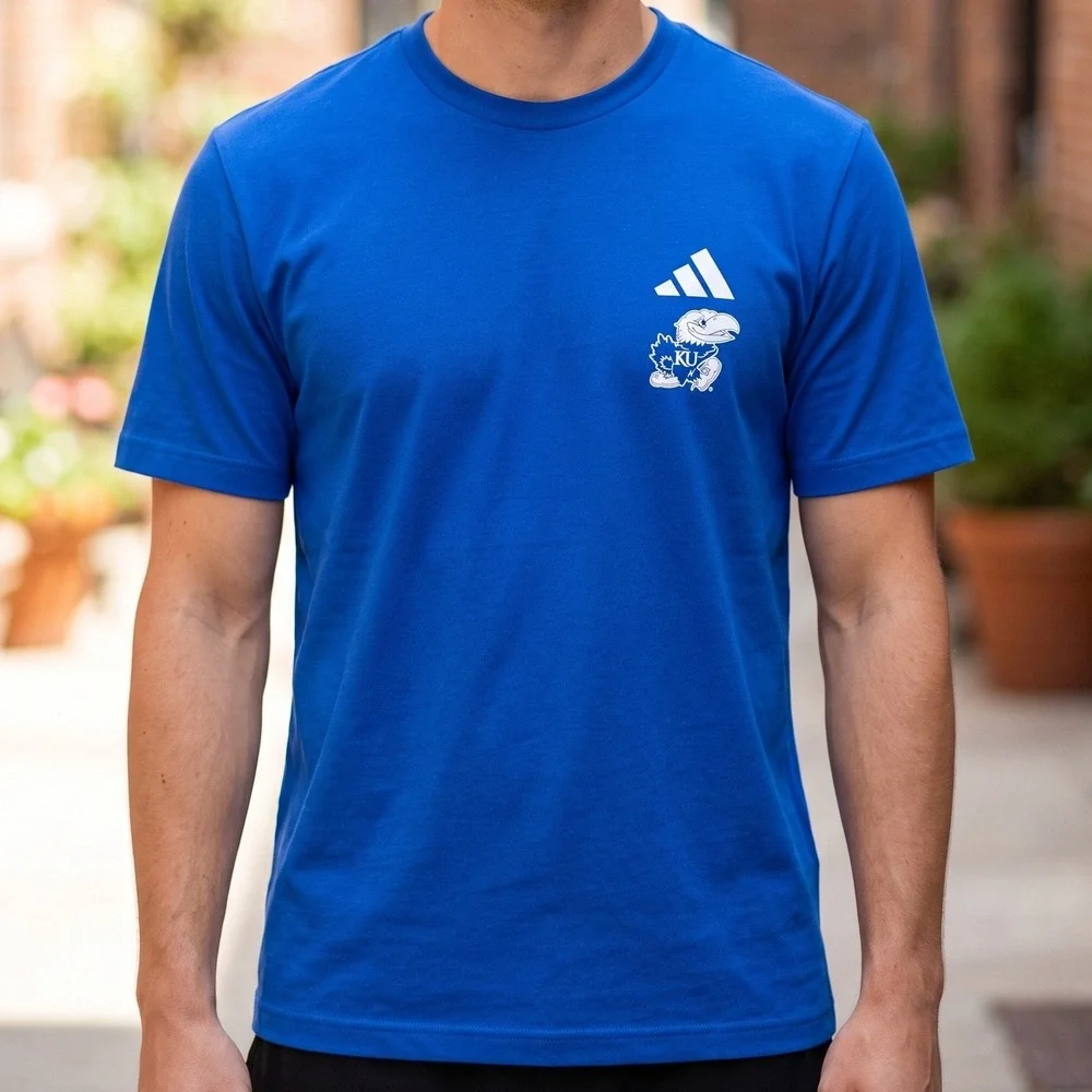 Adidas Kansas Jayhawks Basketball Blue Graphic T-Shirt Lawrence KS Mens S